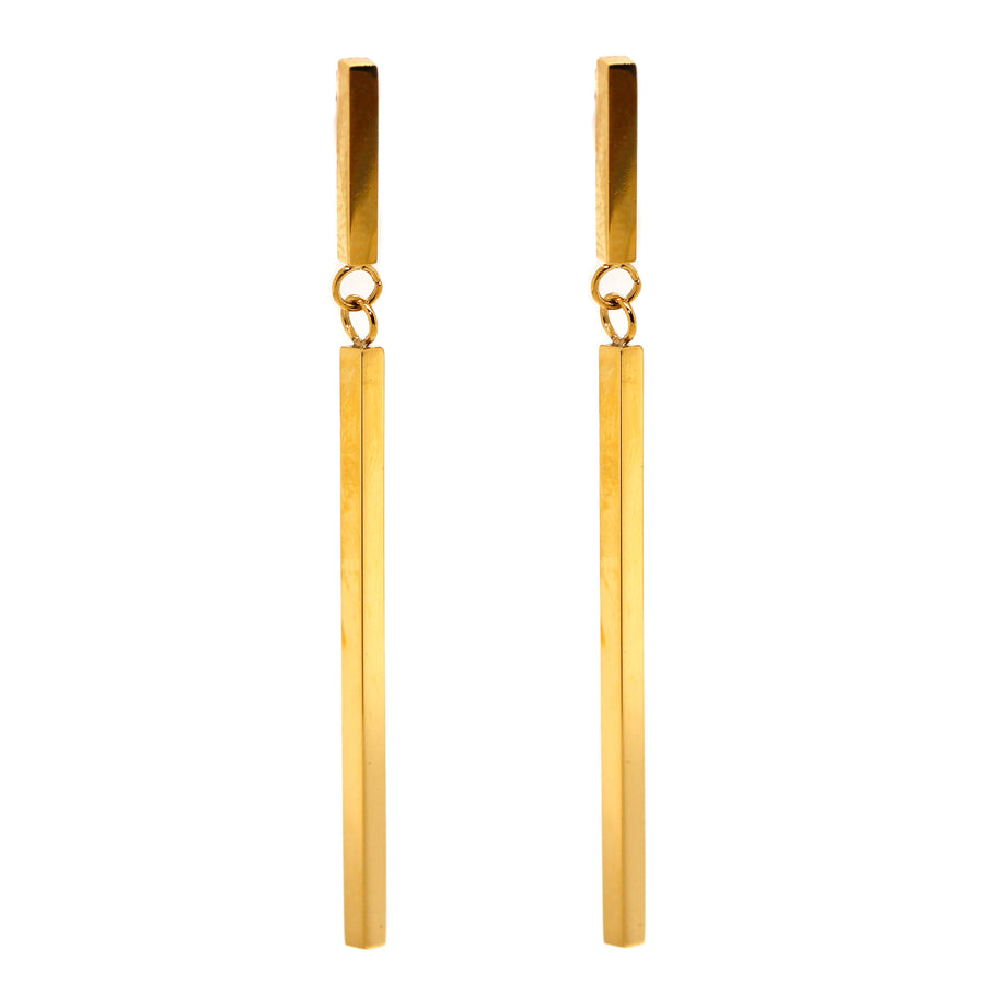 Yellow Gold Plated Stainless Steel Bar Drop Earrings