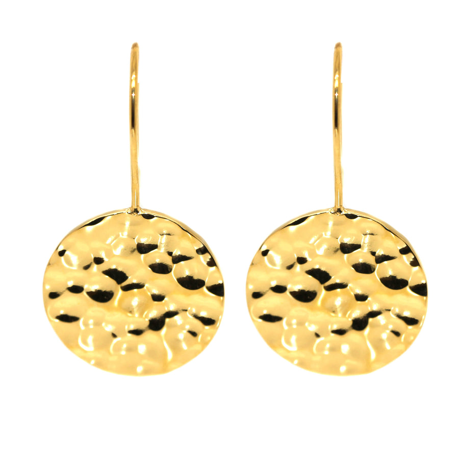 Yellow Gold Plated Stainless Steel Circle Shaped Hammered Drops