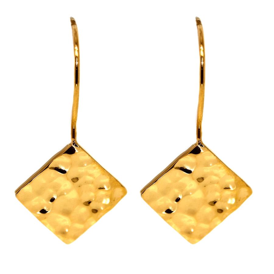 Yellow Gold Plated Stainless Steel Diamond Shaped Hammered Drops