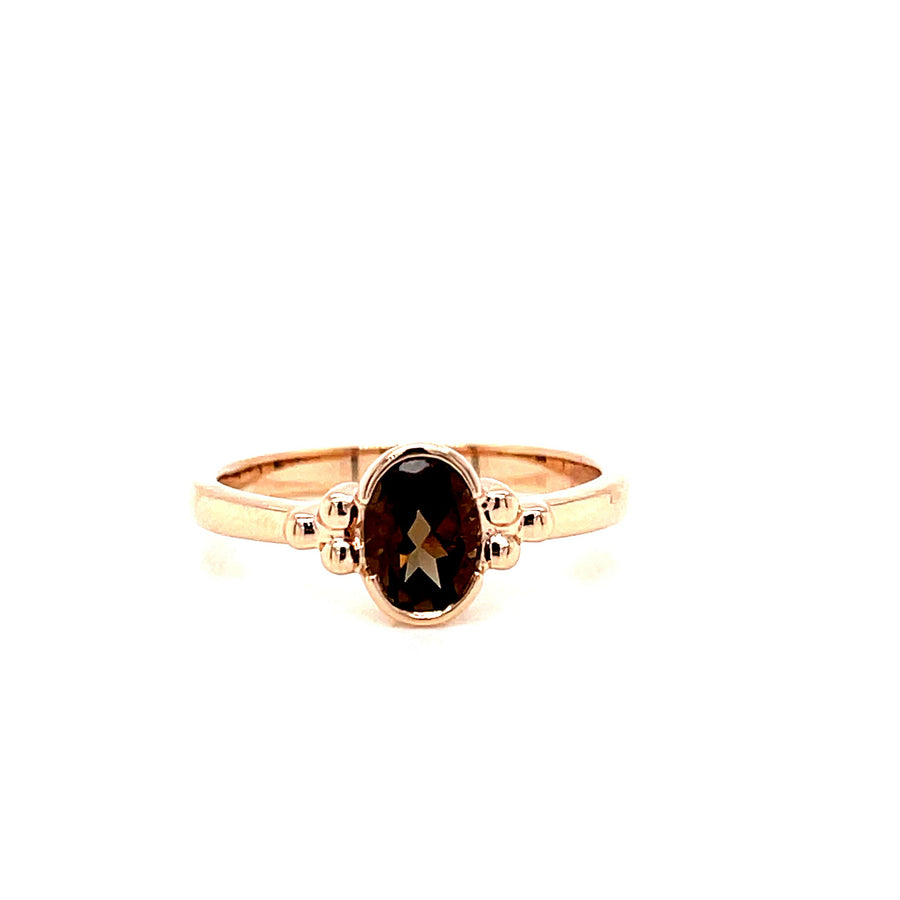 Smoky Quartz & Rose Gold Oval Cut Dress Ring