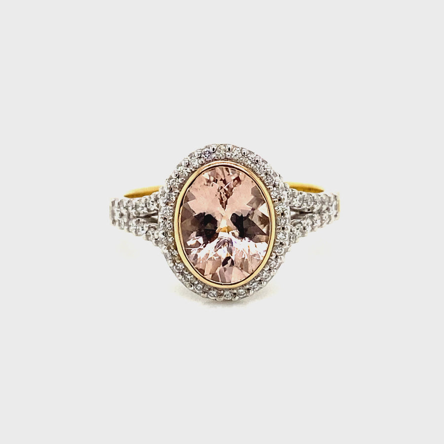 Morganite & Diamond Three-Tone Dress Ring