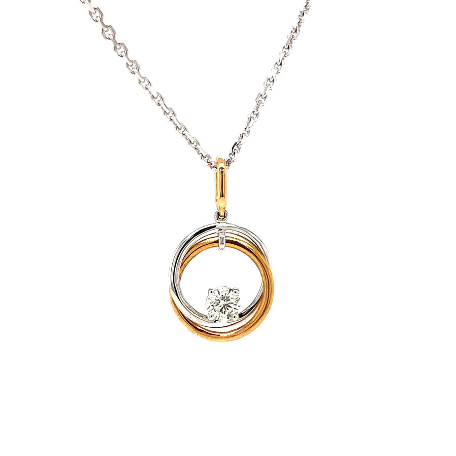 Diamond, White & Rose Gold Circle Pendant