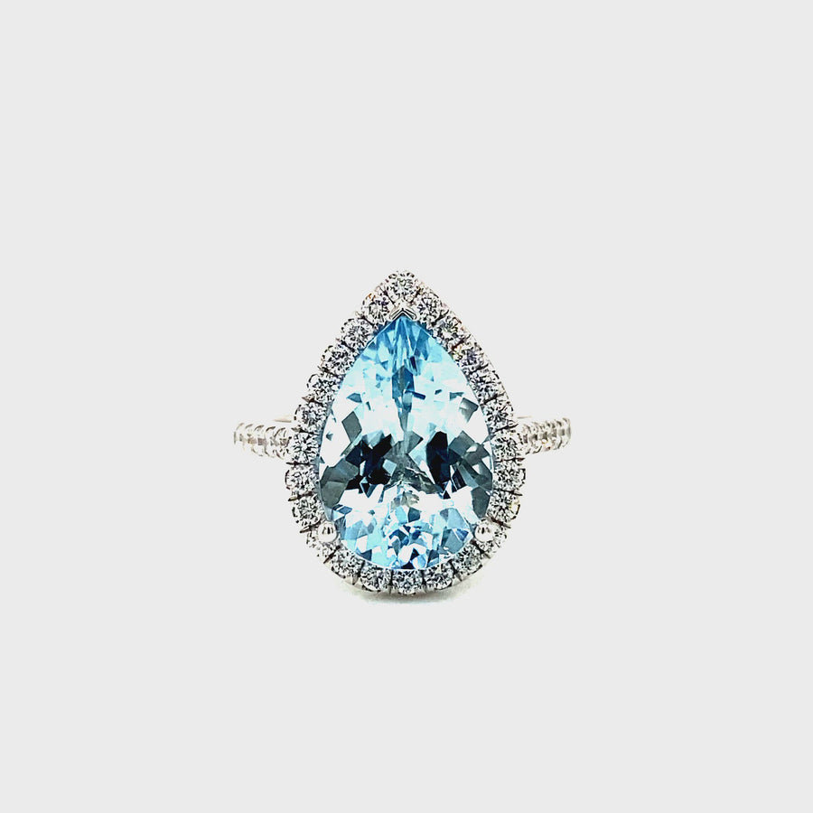 Pear Shaped Aquamarine & Diamond Ring