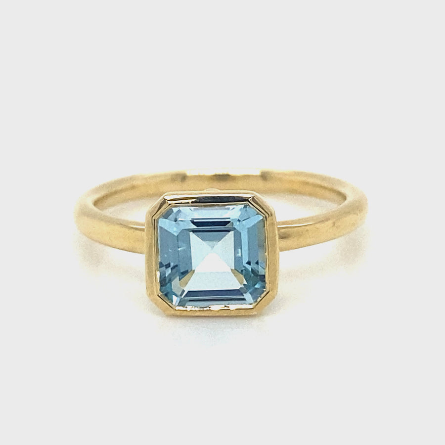 Octagonal Blue Topaz & Yellow Gold Dress Ring