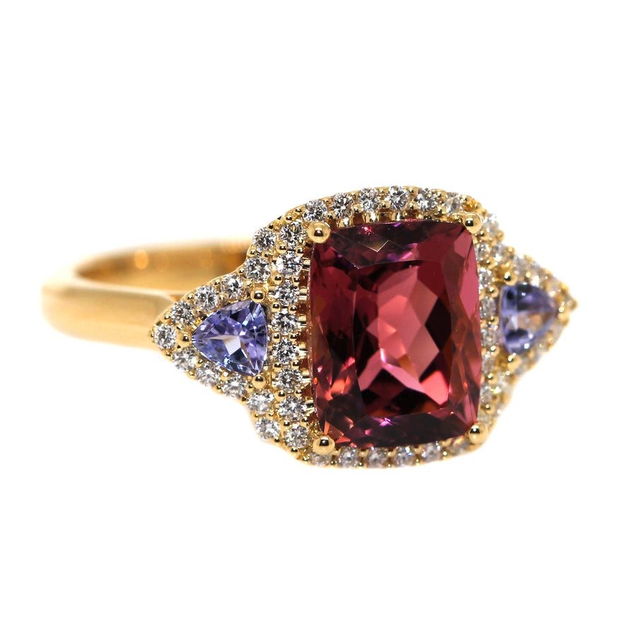 Pink Tourmaline, Tanzanite & Diamond Dress Ring