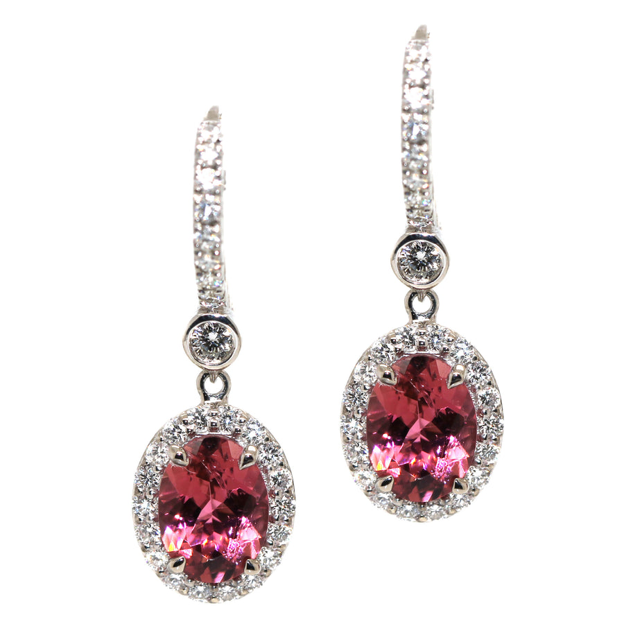 Pink Tourmaline & Diamond Drop Earrings