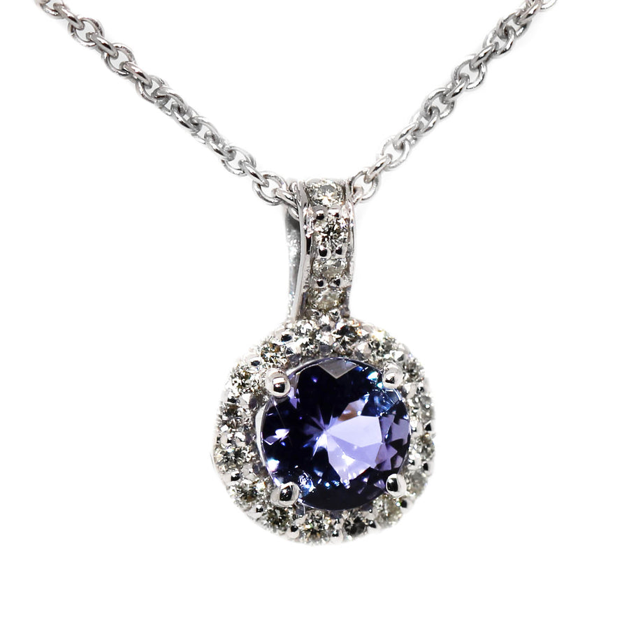 Round Cut Tanzanite & Diamond Pendant