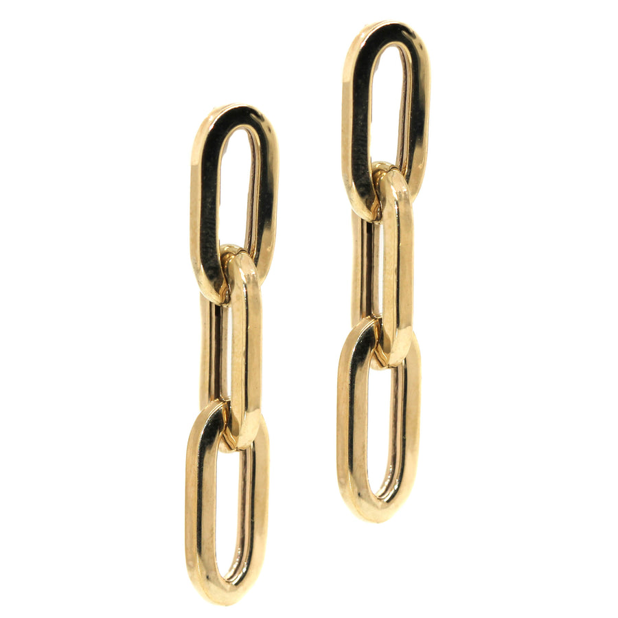 Yellow Gold Elongated Link Drop Earrings