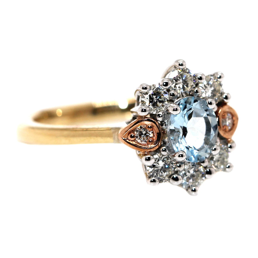 Aquamarine & Diamond Three Tone Dress Ring