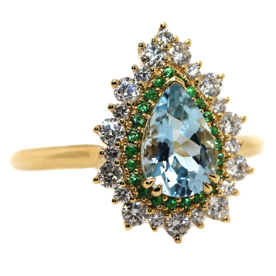Aquamarine, Tsavorite & Diamond Dress Ring