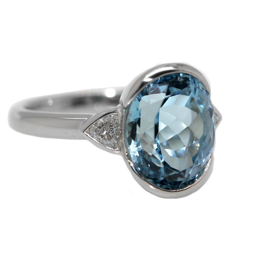Aquamarine, Diamond & Platinum Partial Rubover Dress Ring
