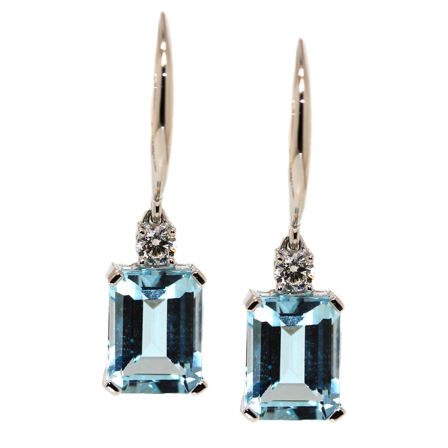 Emerald Cut Aquamarine & Diamond Huggies