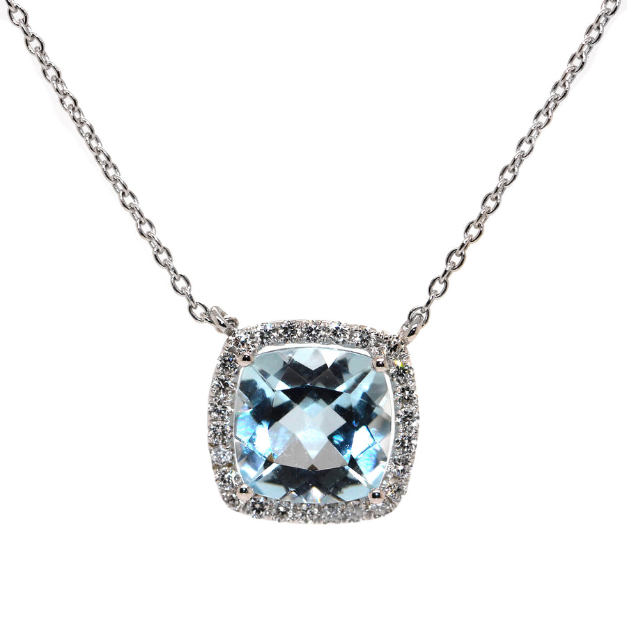 Cushion Cut Aquamarine & Diamond Necklet