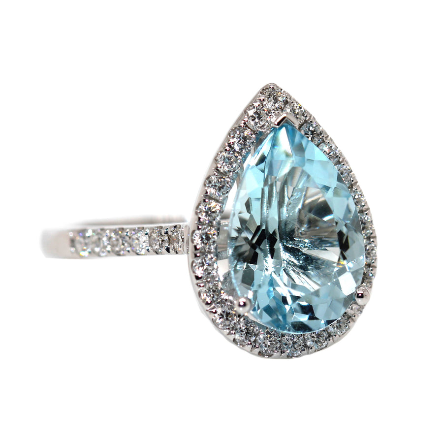 Pear Shaped Aquamarine & Diamond Ring