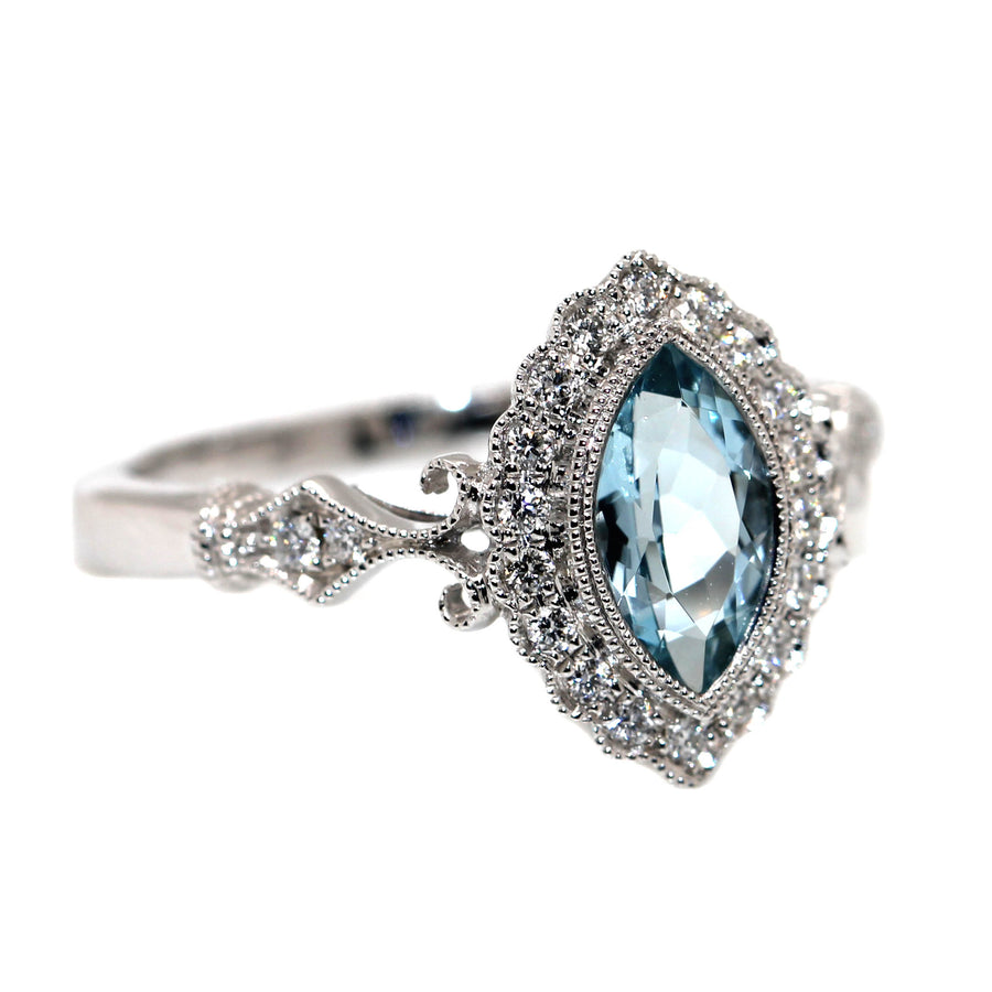 Marquise Shaped Aquamarine & Diamond Dress Ring