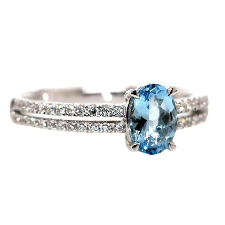 Aquamarine & Diamond Double Row Dress Ring