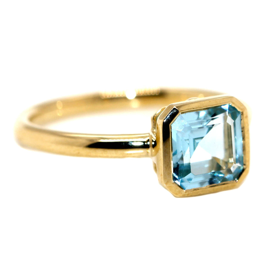 Octagonal Blue Topaz & Yellow Gold Dress Ring