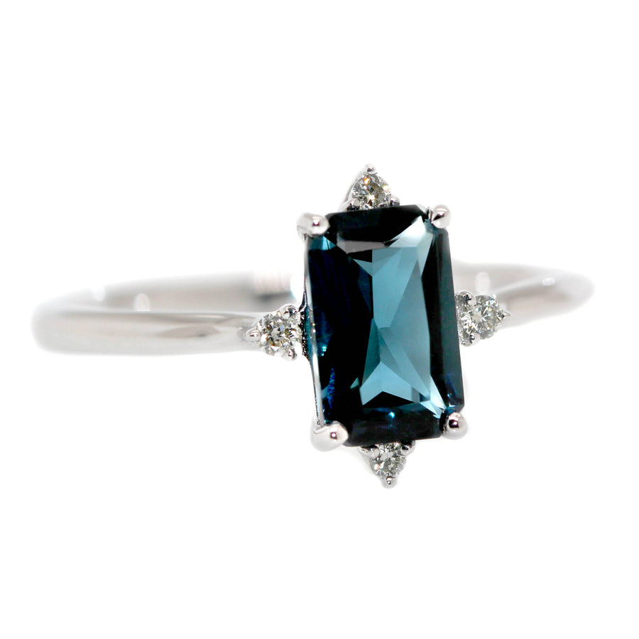 Radiant Cut London Blue Topaz & Diamond Dress Ring
