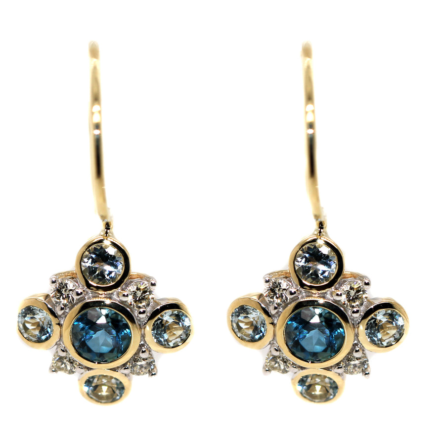 London Blue Topaz, Blue Topaz & Diamond Drop Earrings