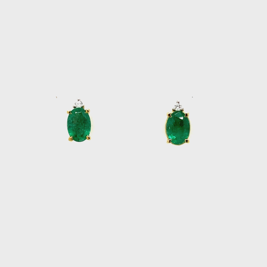 Emerald, Diamond & Yellow Gold Studs