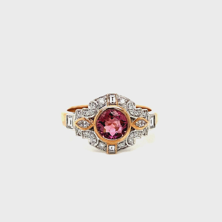 Pink Tourmaline, Diamond, Rose & White Gold Ring