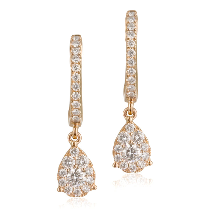 Diamond & Rose Gold Pear Shaped Cluster Earrings