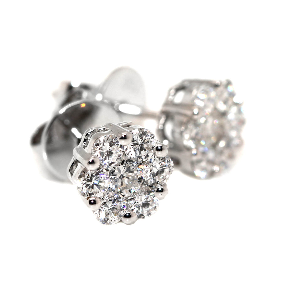 Large Round Cut Diamond & White Gold Cluster Studs