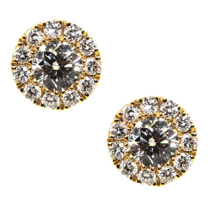 Diamond & Yellow Gold Halo Studs