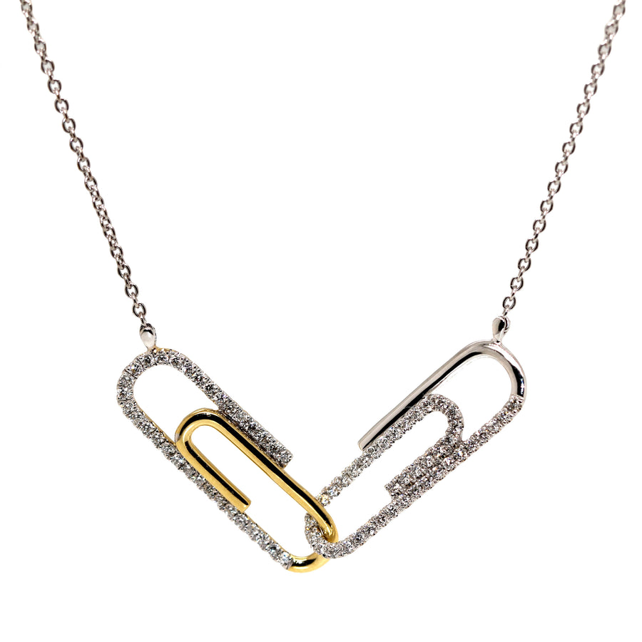 Diamond Yellow & White Gold Paperclip Necklet