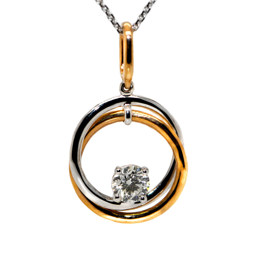 Diamond, White & Rose Gold Circle Pendant