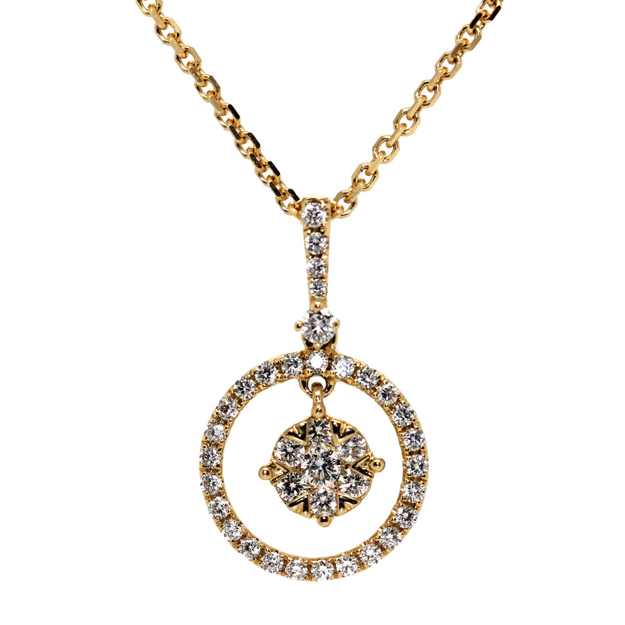 Diamond & Yellow Gold Cluster Circle Pendant