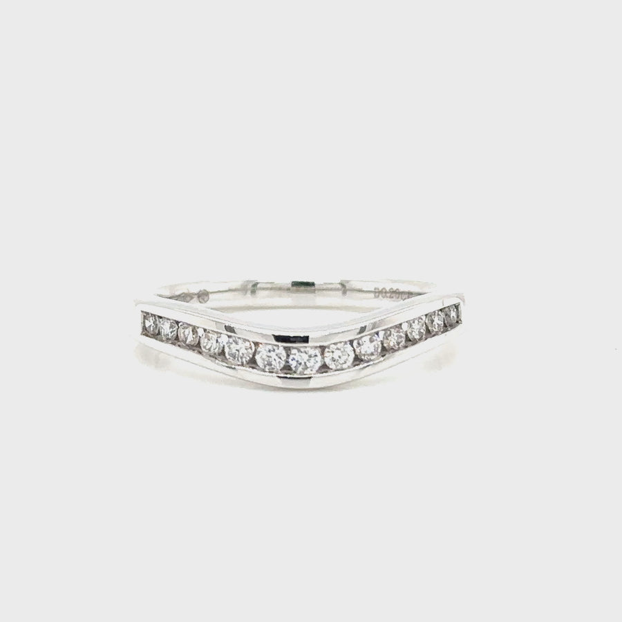 Curved Channel Set Diamond & White Gold Band