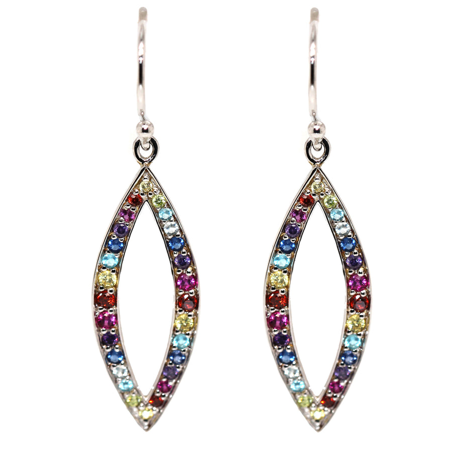 Rainbow Cubic Zirconia & Sterling Silver Drop Earrings