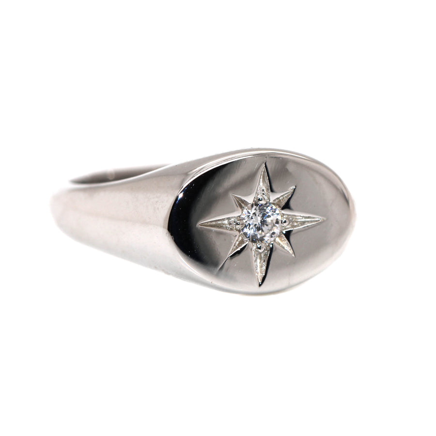 Sterling Silver & Cubic Zirconia Star Signet Ring