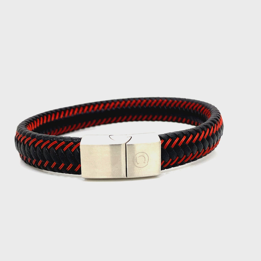 Black & Red Italian Leather Gent's Bracelet