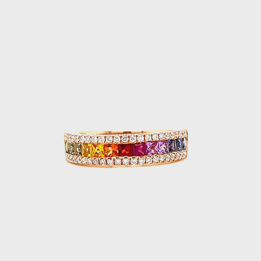 Multi-Coloured Sapphire, Diamond & Rose Gold Band