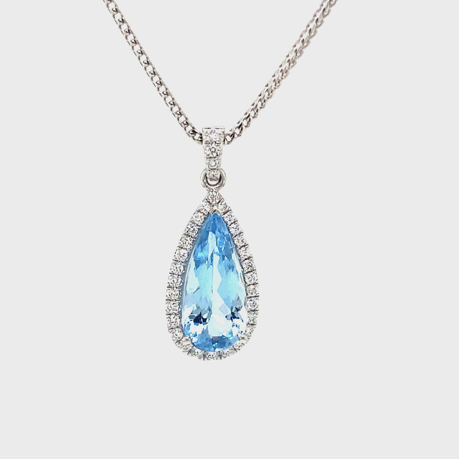 Aquamarine & Diamond Pear Shaped Pendant