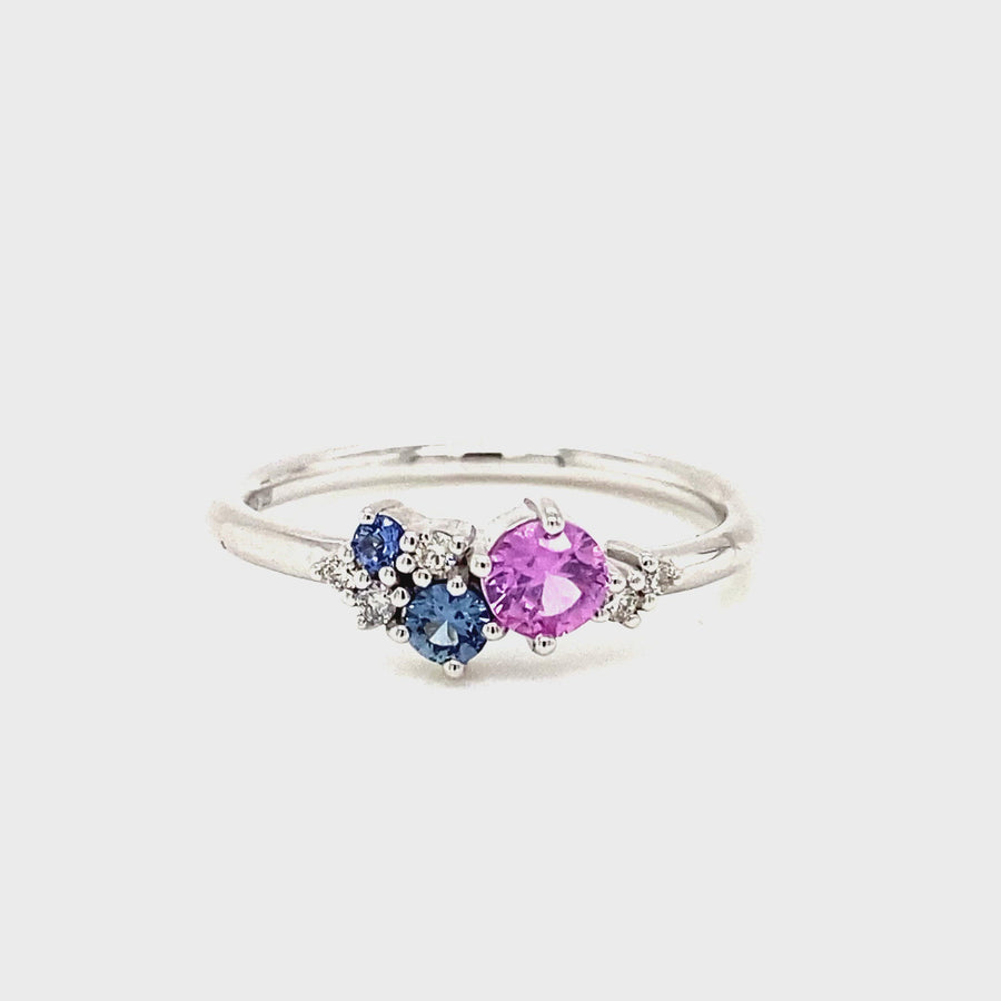 Pink & Blue Sapphire Cluster Set Dress Ring