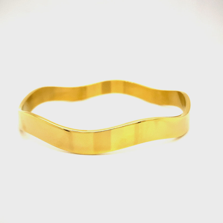 Yellow Gold Plated Stainless Steel Wave Bangle