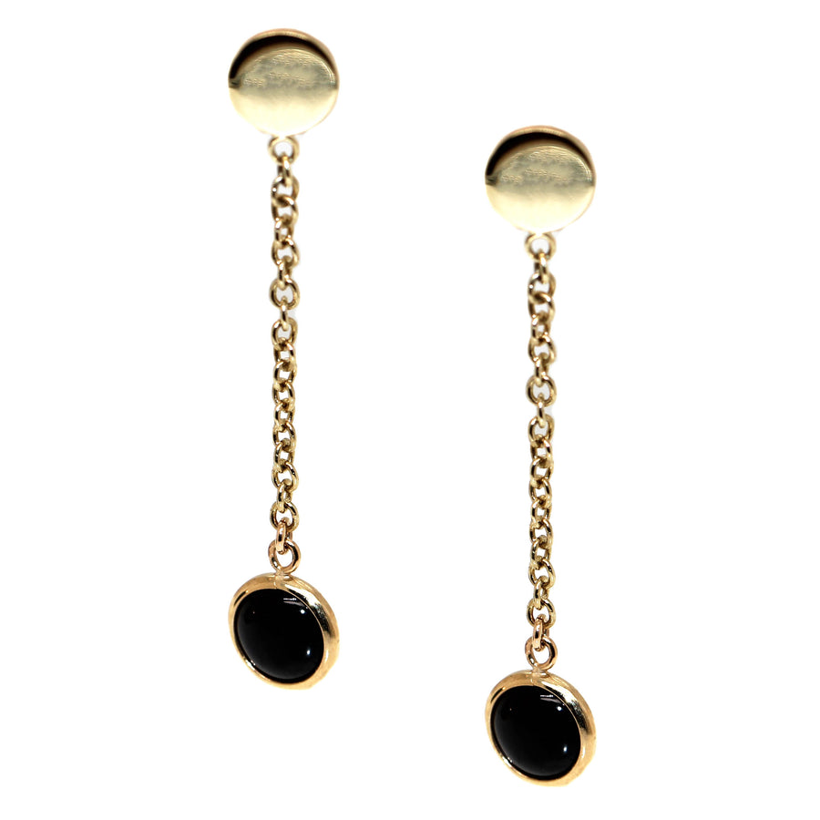 Onyx & Yellow Gold Trace Drop Earrings