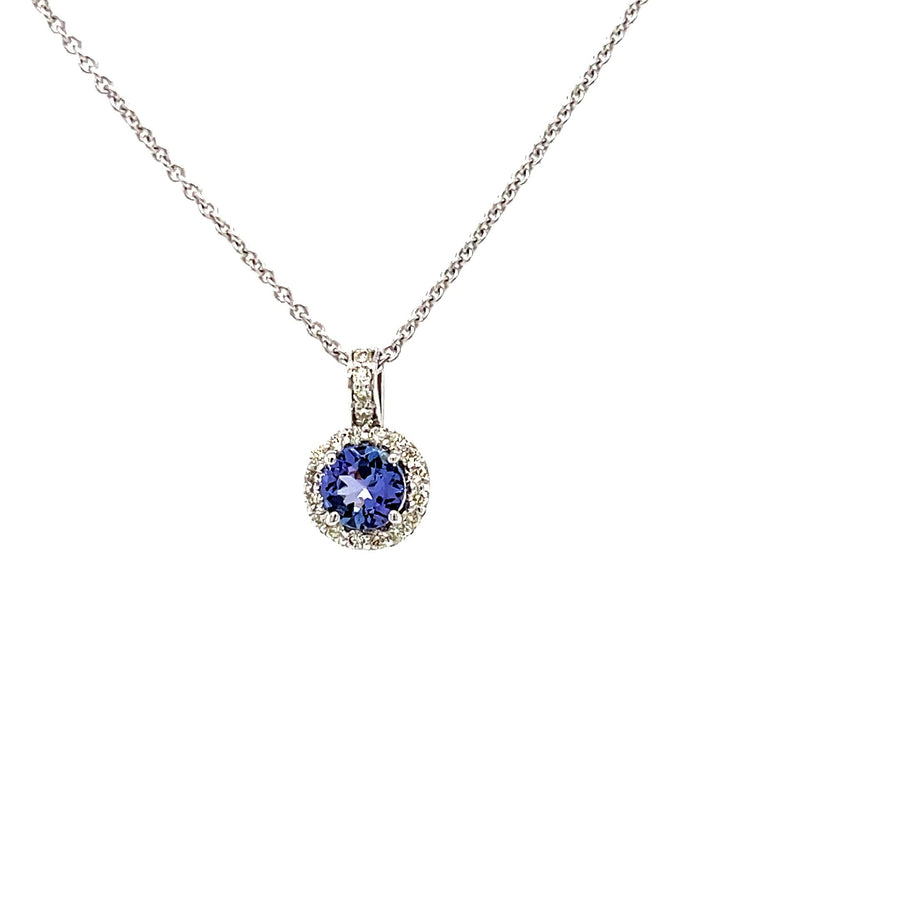 Round Cut Tanzanite & Diamond Pendant