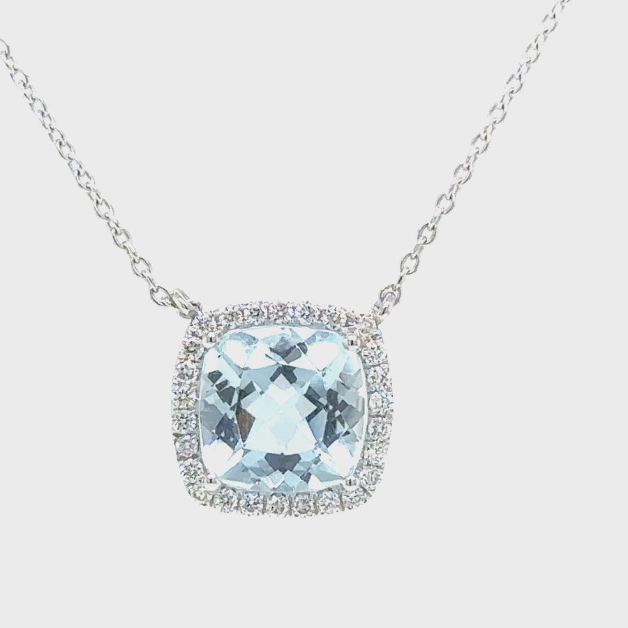 Cushion Cut Aquamarine & Diamond Necklet