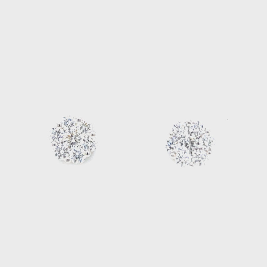 Large Round Cut Diamond & White Gold Cluster Studs