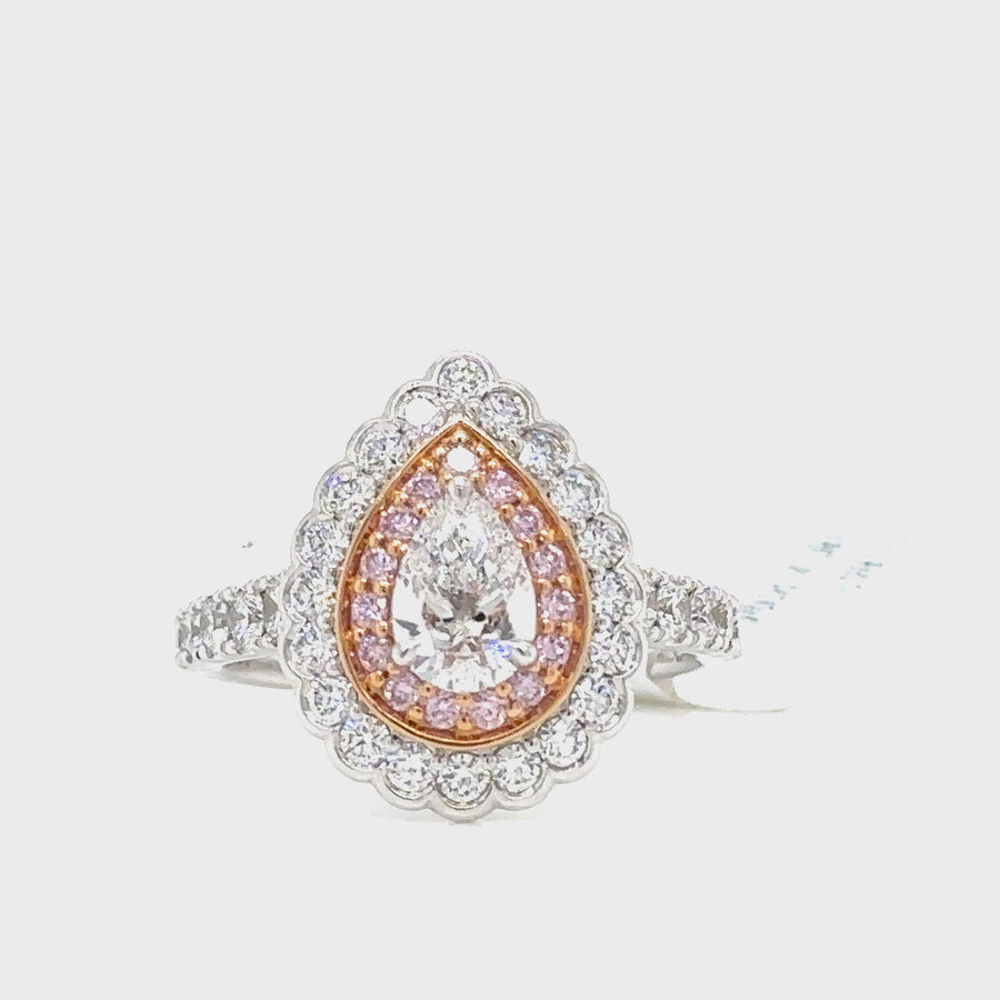 Pink Diamond Pear Shaped Scalloped Halo Ring