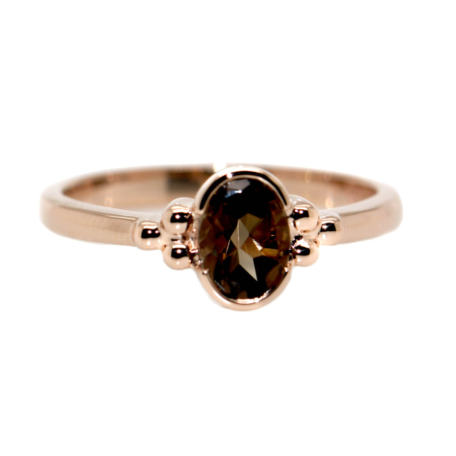 Smoky Quartz & Rose Gold Oval Cut Dress Ring