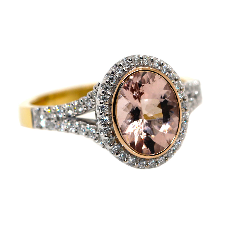 Morganite & Diamond Three-Tone Dress Ring