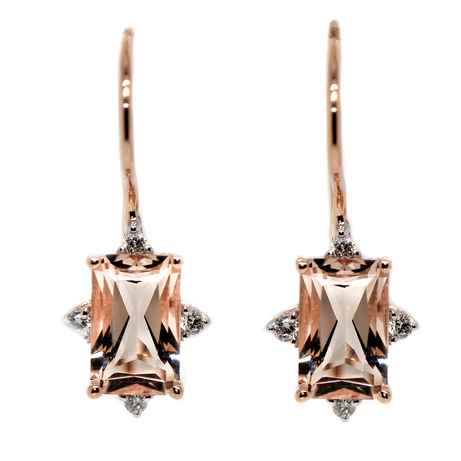 Radiant Cut Morganite & Diamond Drop Earrings