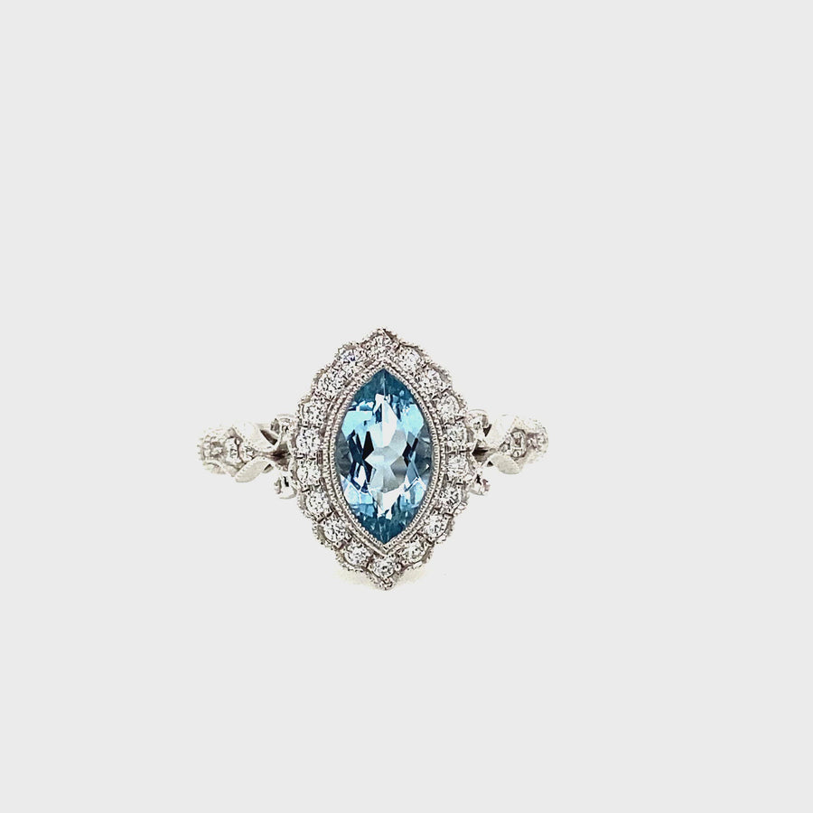 Marquise Shaped Aquamarine & Diamond Dress Ring