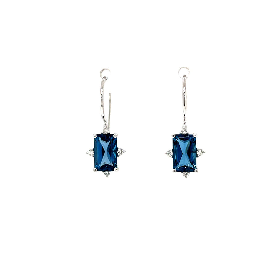 Radiant Cut London Blue Topaz & Diamond Drop Earrings
