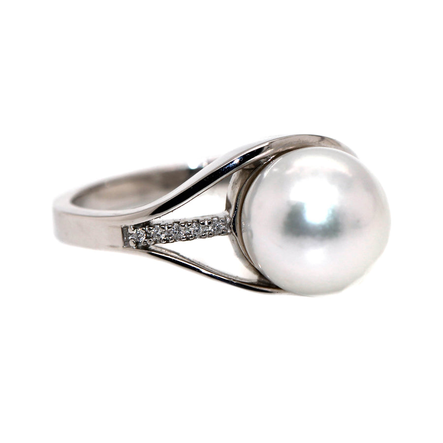 South Sea Pearl, Diamond & White Gold Split Ring